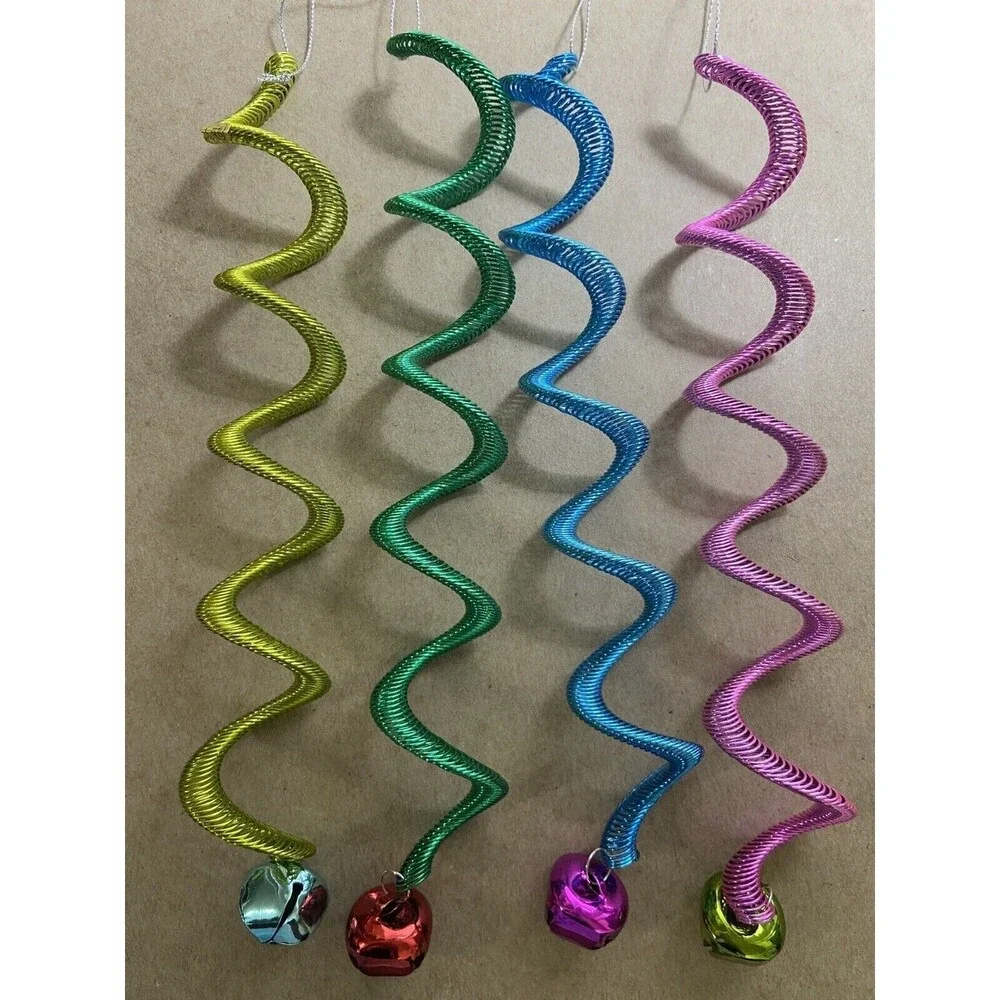 Feather Tree Bell Ornaments 4 Assort Colorful Bell Twist Metal Spring
